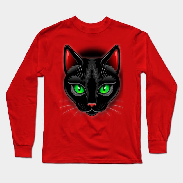 Black Cat Portrait Long Sleeve T-Shirt by BluedarkArt